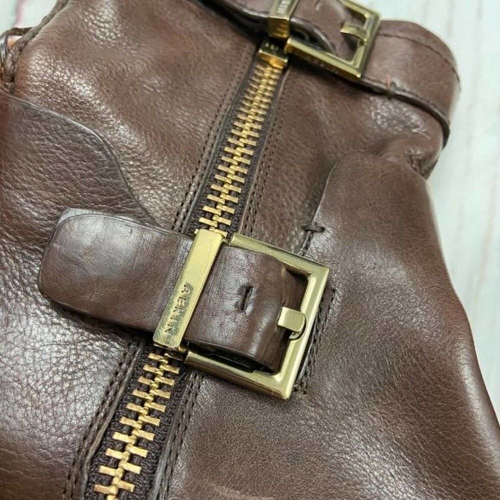 Aerin Lacy Leather Tall Boot in espresso brown gold accent buckle zip Womens 7 - Picture 4 of 8
